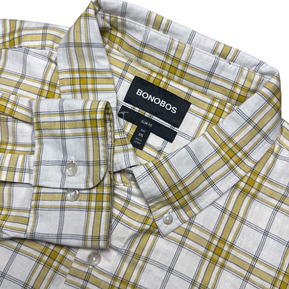 Bonobos Men’s‎ XXL Slim Fit Yellow White Plaid Lightweight Flannel Shirt
